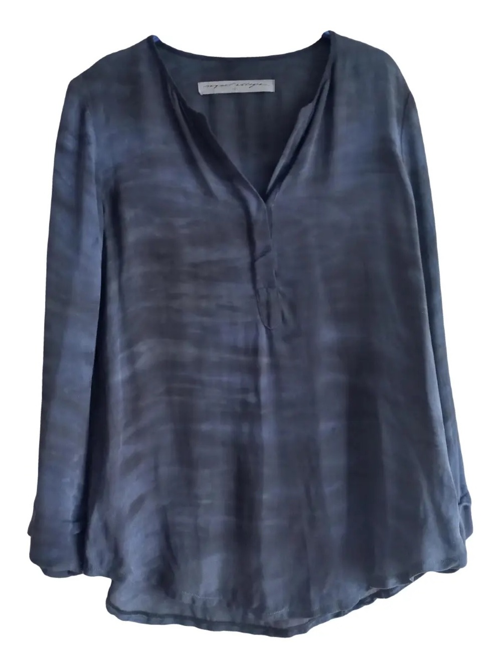 Raquel Allegra Blue and White Flowy Silk Blouse Size 3 (Large)